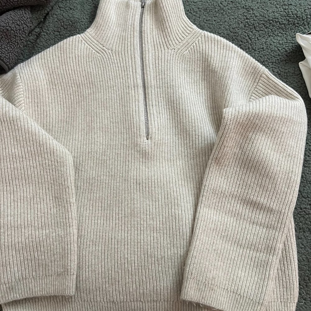 H&M 1/2 Zip Sweater, Size XS, Beige